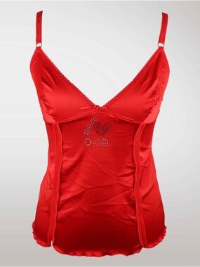Vintage Y2K D&G Red Satin Camisole with Embellishing